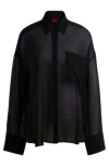 Hugo Boss Oversize-fit Blouse In Sheer Seersucker With Point Collar In Black