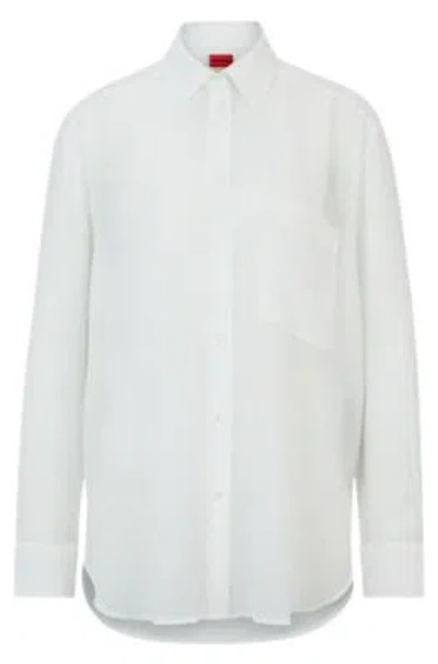 Hugo Oversize-fit Blouse In Soft Seersucker With Point Collar In White