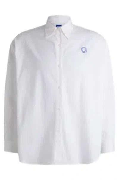Hugo Boss Oversize-fit Blouse With Graffiti-style Logos In White