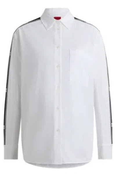 Hugo Oversize-fit Blouse With Stacked-logo Tape Trims In White