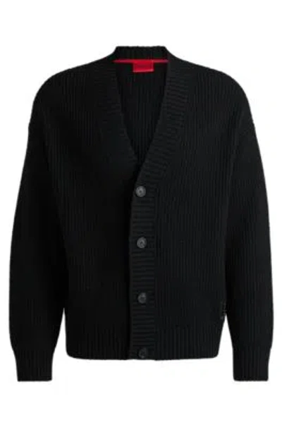 Hugo Boss Oversize-fit Cardigan With Ribbed Structure In Black