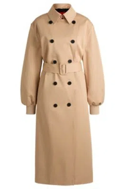 Hugo Oversize-fit Double-breasted Trench Coat In Cotton In Light Beige