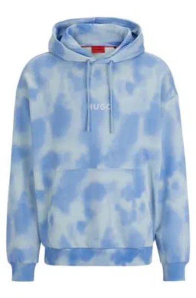 Hugo Oversize-fit Hoodie In Cotton With Seasonal Print In Light Blue
