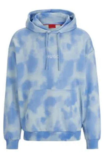 Hugo Boss Oversize-fit Hoodie In Cotton With Seasonal Print In Light Blue