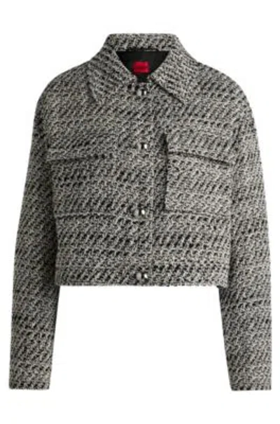 Hugo Boss Oversize-fit Jacket In Patterned Boucl With Cropped Length