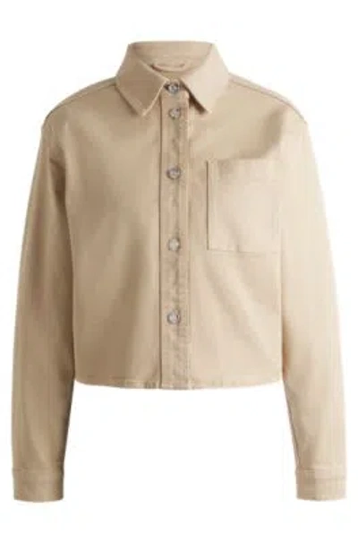 Hugo Boss Oversize-fit Jacket In Stretch-cotton Twill In Light Beige