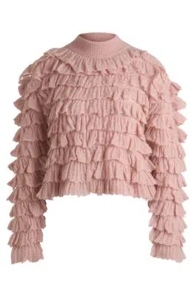 Hugo Oversize-fit Mock-neck Sweater With Frilled Structure In Light Pink