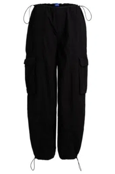 Hugo Oversize-fit Parachute Trousers In Cotton Poplin In Black