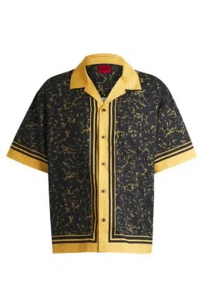 Hugo Boss Oversize-fit Shirt In A Printed Cotton Blend In Gold