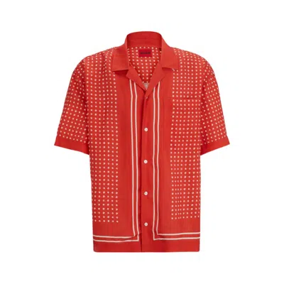 Hugo Oversize-fit Shirt In Geometric-print Canvas In Red