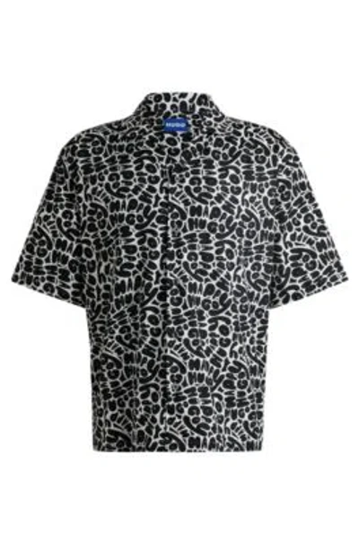 Hugo Boss Oversize-fit Shirt In Seasonal-print Cotton In Black