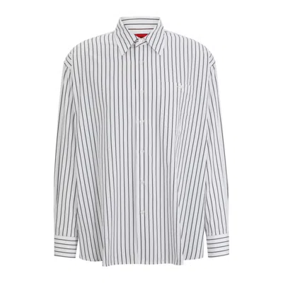 Hugo Oversize-fit Shirt In Striped Cotton Poplin In White