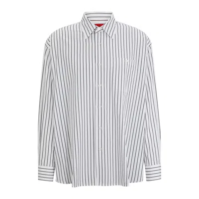 Hugo Boss Oversize-fit Shirt In Striped Cotton Poplin In White
