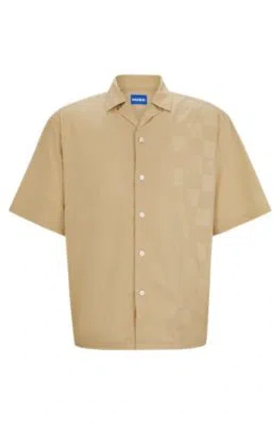 Hugo Boss Oversize-fit Shirt With Signature Print In Beige