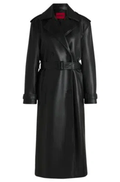 Hugo Boss Oversize-fit Trench Coat In Faux Leather In Black