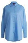 Hugo Boss Oversized-fit Blouse In Cotton Canvas With Embroidered Logo In Blue