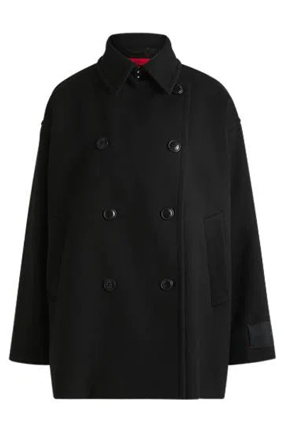 Hugo Boss Oversized-fit Caban Coat With Tab Collar In Black