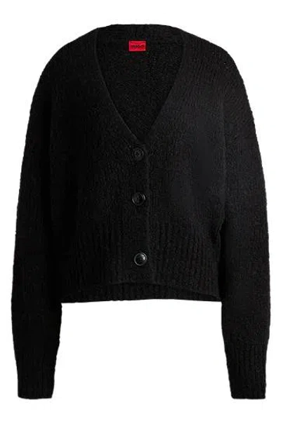 Hugo Boss Oversized-fit Cardigan With V Neckline And Cropped Length In Black