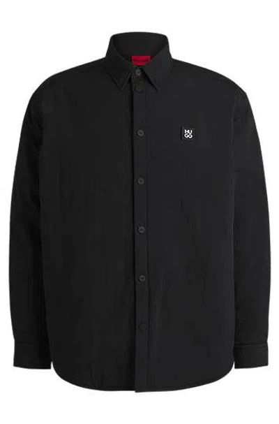 Hugo Boss Oversized-fit Padded Overshirt With Stacked-logo Badge In Black