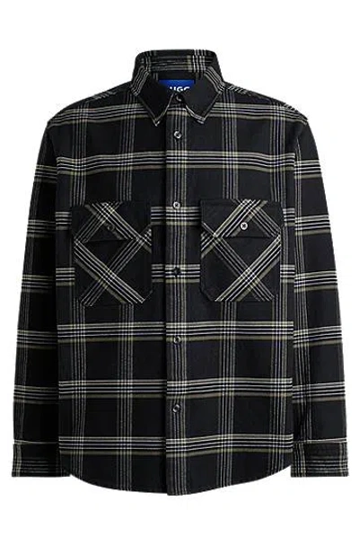Hugo Boss Oversized-fit Shirt In Glen-check Cotton Twill In Black