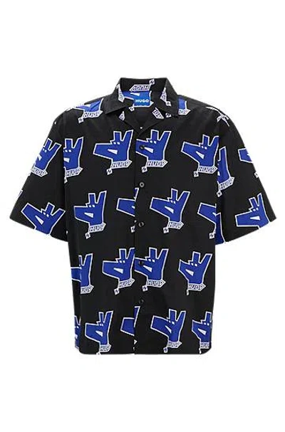 Hugo Boss Oversize-fit Shirt With Print In Black