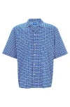 Hugo Boss Oversized-fit Shirt With Signature Print In Blue