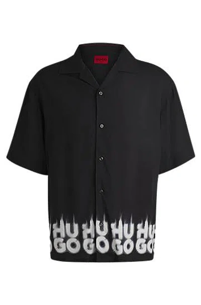 Hugo Boss Oversized-fit Shirt With Smoke Logo-print Hem In Black