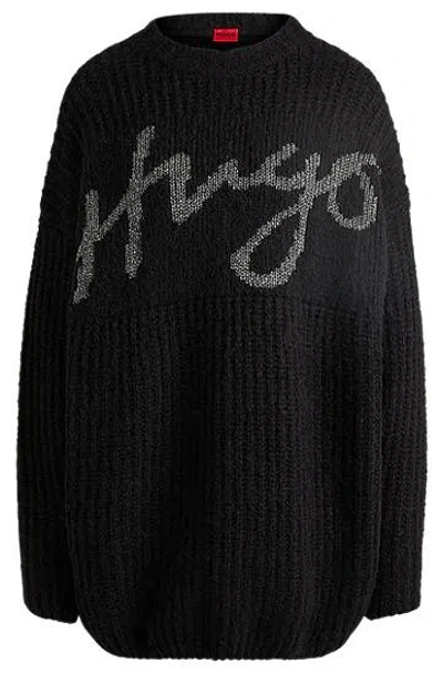 Hugo Boss Oversized-fit Sweater With Sparkling Handwritten Logo In Black
