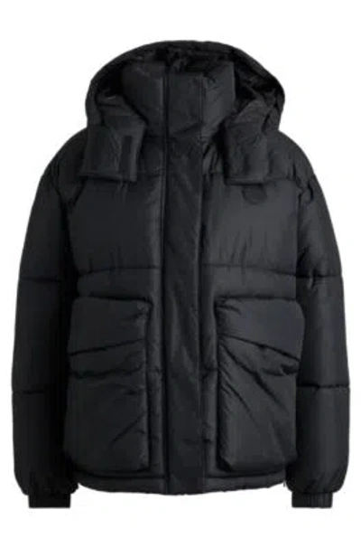 Hugo Padded Jacket With Detachable Hood In Black