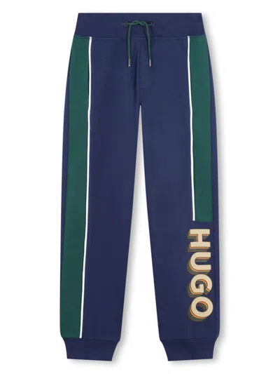 Hugo Boss Kids' Panelled Logo-print Track Pants In Blue