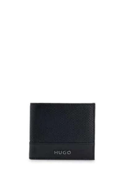 Hugo Boss Perforated-leather Wallet With Logo Hardware In Black