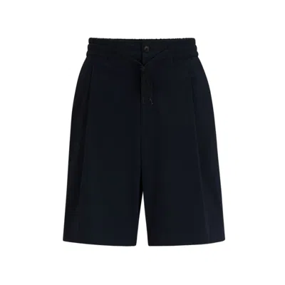 Hugo Boss Performance-stretch Seersucker Shorts With Drawstring Waist In Dark Blue