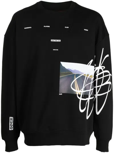 Hugo Oversized-fit Cotton Sweatshirt With Streetwear Artwork In Black