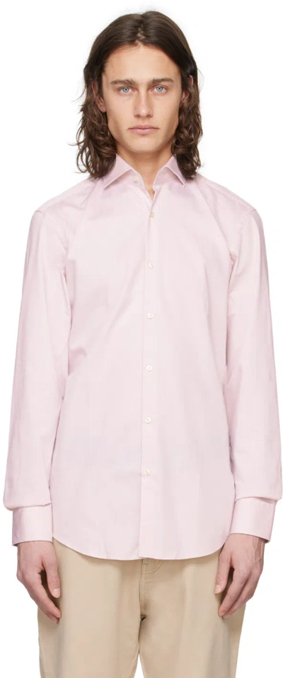 Hugo Pink Spread Collar Shirt In 681-light/pastelpink