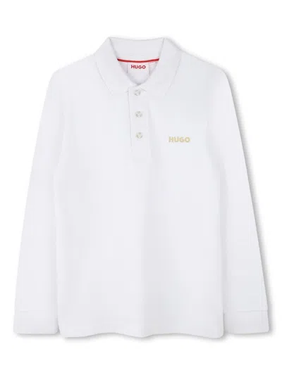 Hugo Boss Kids' Piqué Long-sleeved Polo Shirt In White