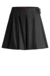 Hugo Boss Pleated Mini Skirt In Melange Fabric With Branded Buckle In Dark Grey