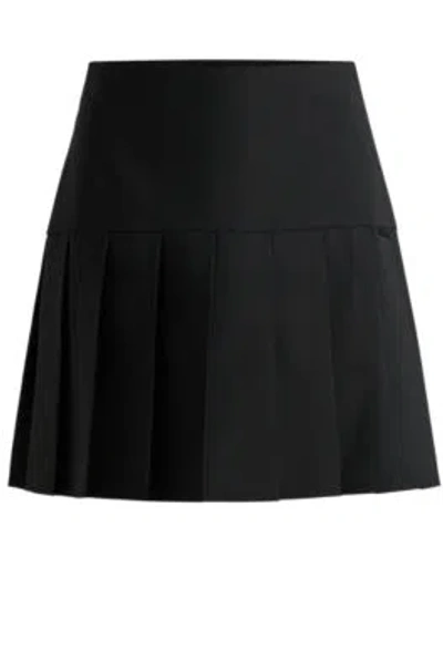 Hugo Boss Pleated Mini Skirt In A Stretch Wool Blend In Black