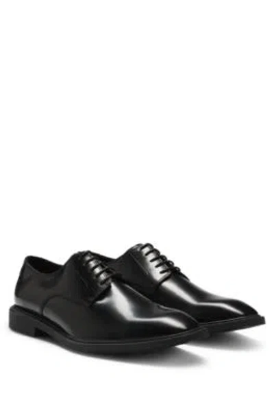 Hugo Boss Polished-leather Derby Shoes With Logo Detail In Black