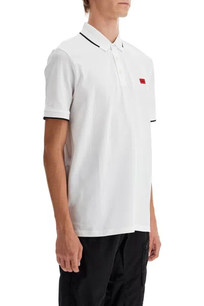 Hugo Boss Deresino232 Mens Tipped Polo Shirt With Logo Label In Open White 120