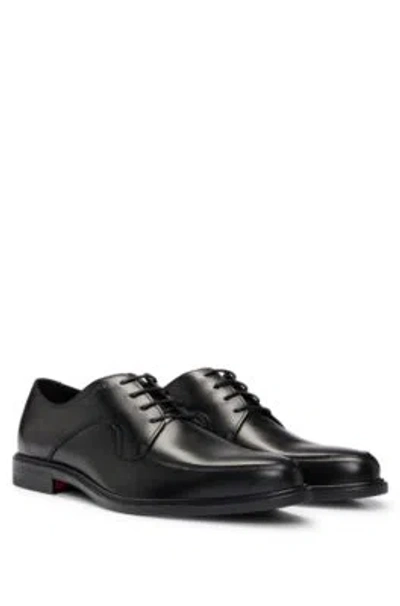 Hugo Portuguese Leather Derby Shoes With Embossed Logo In Black