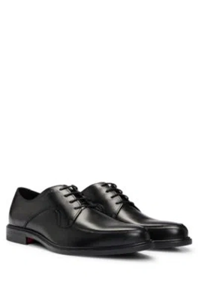 Hugo Boss Portuguese Leather Derby Shoes With Embossed Logo In Black
