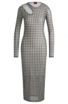 Hugo Boss Houndstooth Mesh Midi Dress With Cut-out Neckline In Patterned