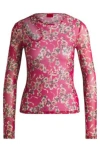 Hugo Boss Houndstooth Mesh Top With Cut-out Neckline In Patterned