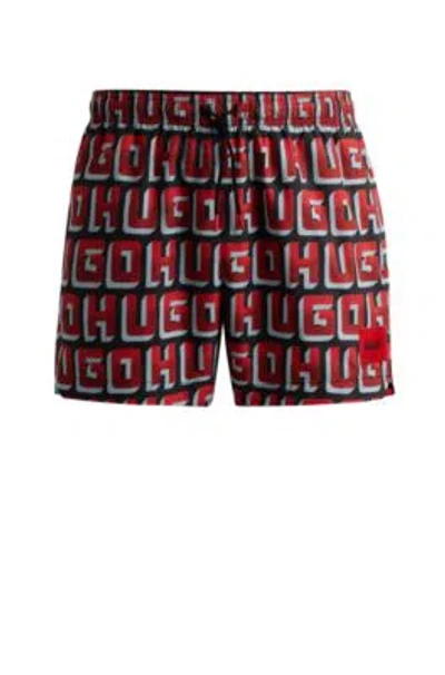 Hugo Boss Quick-dry Swim Shorts With All-over Logo Print In Black