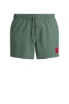 Hugo Boss Quick-dry Swim Shorts With Logo Label In Green