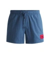 Hugo Boss Quick-dry Swim Shorts With Red Logo Label In Blue