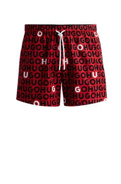 Hugo Boss Recycled-material Swim Shorts With Logo Print In Red