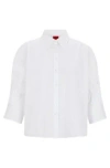 Hugo Boss Regular-fit Blouse In Cotton Poplin With Pleated Sleeves In White