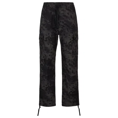 Hugo Boss Regular-fit Cargo Trousers In Dalmatian-print Cotton In Dark Grey