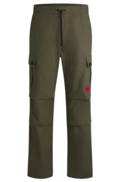 Hugo Regular-fit Cargo Trousers In Ripstop Cotton In Green